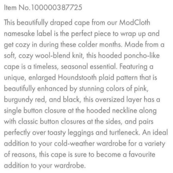 ❤️💜NWT Modcloth "Little Plaid Riding Hood Cape" Coat💜💜💜💜 - Picture 7 of 7